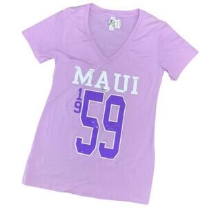 Women's Vintage Maui 1959 Purple Graphic V-Neck T-Shirt NWT